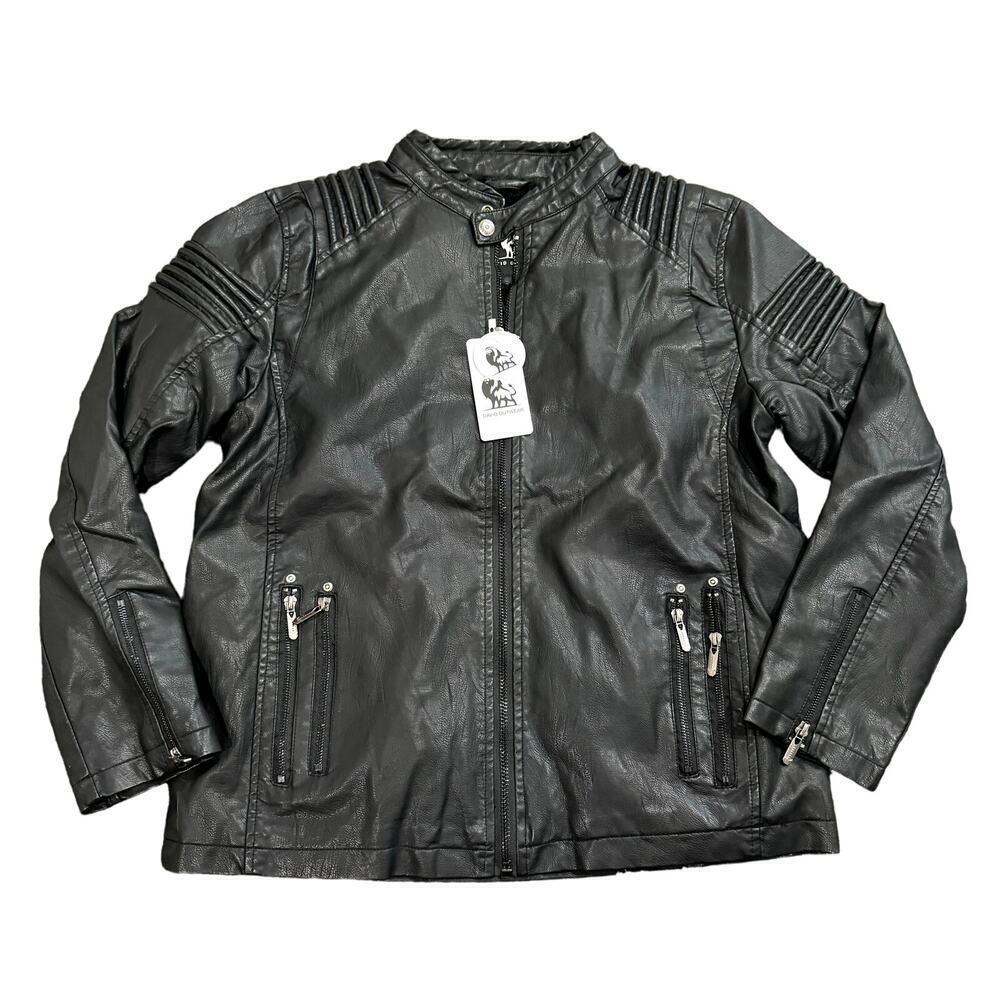 David Outerwear Warm Lined Leather Full Zip Jacket in Black, Size L​​​​